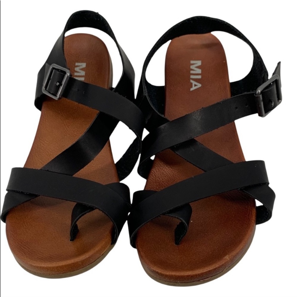 MIA Black Leather Strap Sandals - Size 7